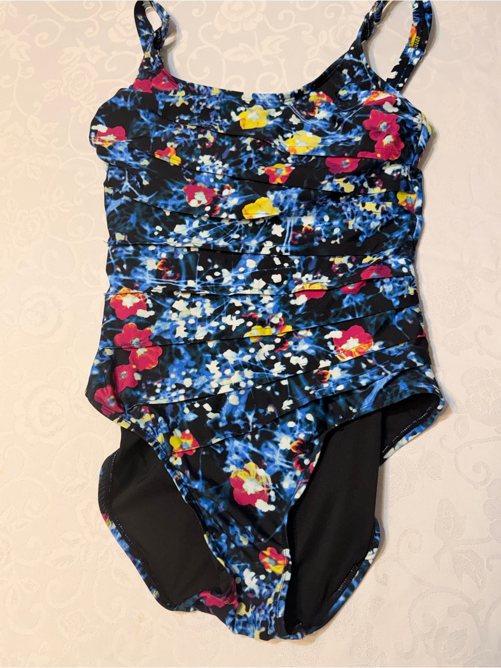 Calvin Klein Navy One-Piece Swimsuit with Pink & Yellow Floral Print